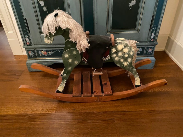 Vintage Wood Rocking Horse with Saddle and Stirrups
