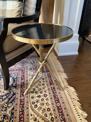 "GLOBAL VIEWS" TWIG TABLE-BRASS & BLACK MARBLE