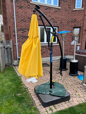 11 ft. Solar Light Bar Offset Patio Umbrella in Yellow