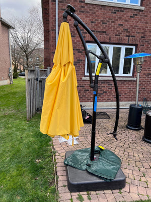 11 ft. Solar Light Bar Offset Patio Umbrella in Yellow