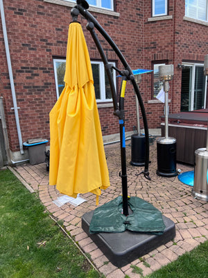 11 ft. Solar Light Bar Offset Patio Umbrella in Yellow
