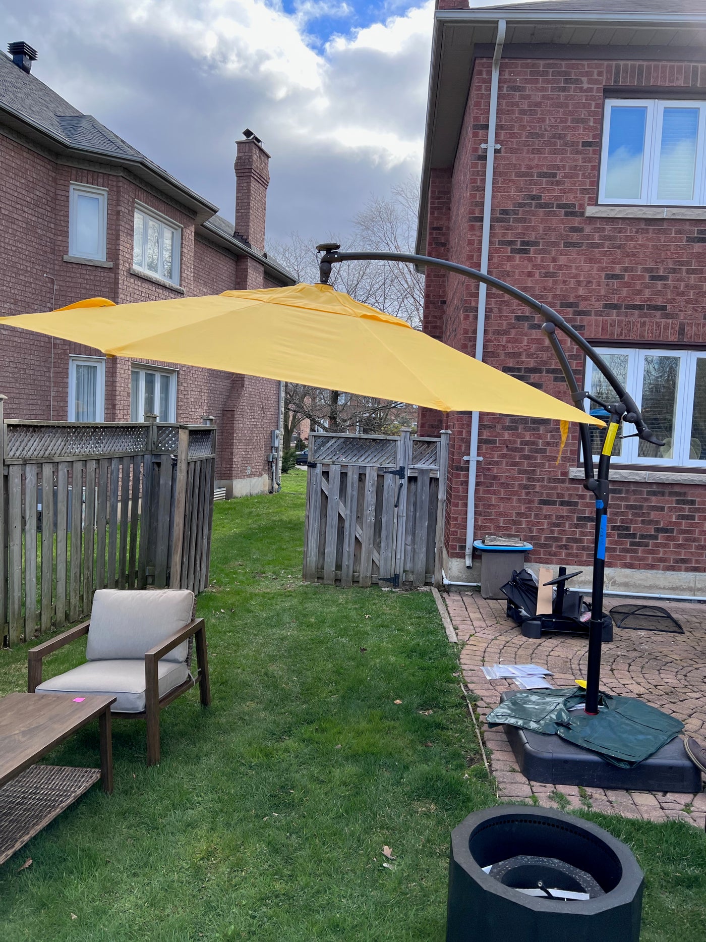 light yellow patio umbrella 11 ft. Solar Light Bar Offset Patio Umbrella in Yellow – Sell My Stuff Canada