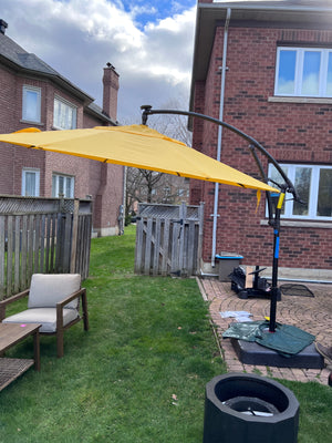 11 ft. Solar Light Bar Offset Patio Umbrella in Yellow