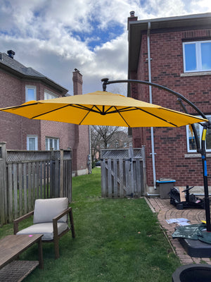 11 ft. Solar Light Bar Offset Patio Umbrella in Yellow