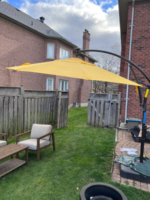 11 ft. Solar Light Bar Offset Patio Umbrella in Yellow