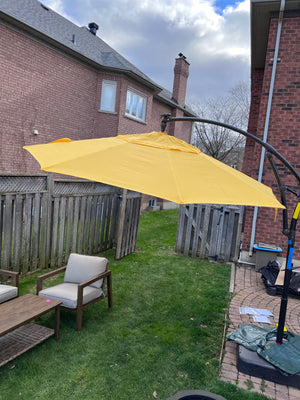 11 ft. Solar Light Bar Offset Patio Umbrella in Yellow