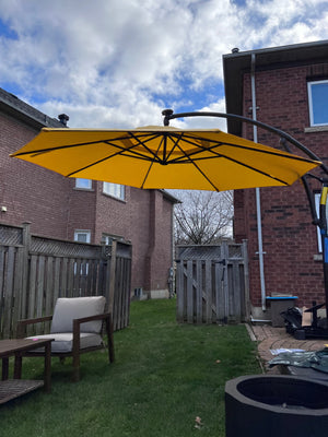 11 ft. Solar Light Bar Offset Patio Umbrella in Yellow