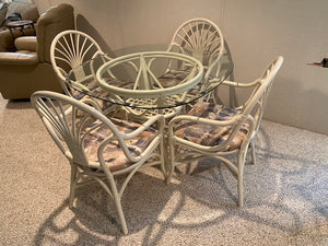 Bamboo Style White Glass Top Table + 4 Chairs