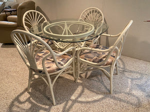 Bamboo Style White Glass Top Table + 4 Chairs