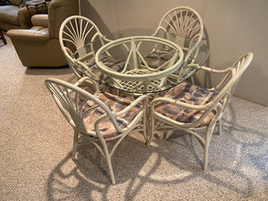 Bamboo Style White Glass Top Table + 4 Chairs