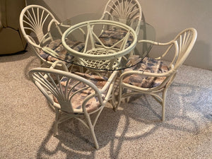 Bamboo Style White Glass Top Table + 4 Chairs