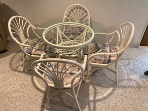 Bamboo Style White Glass Top Table + 4 Chairs