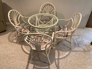 Bamboo Style White Glass Top Table + 4 Chairs