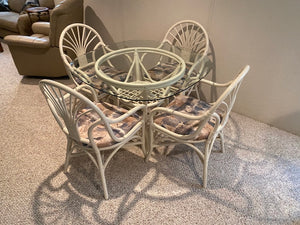 Bamboo Style White Glass Top Table + 4 Chairs