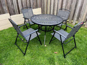 Round Steel Patio Table + 4 Sling Chairs