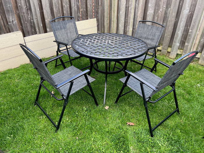 Round Steel Patio Table + 4 Sling Chairs