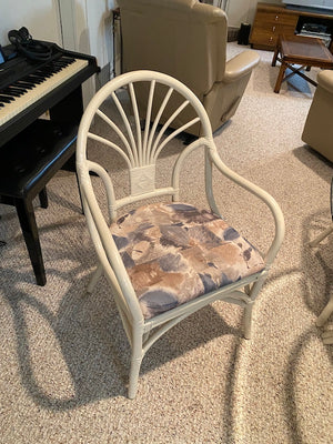 Bamboo Style White Glass Top Table + 4 Chairs
