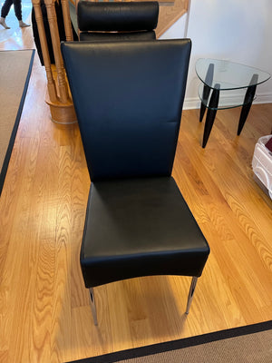 Modern Glass Dining Table, Chrome Frame + 4 Black Leather Chairs