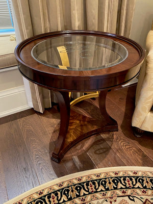 Ornate Wood with Etched Glass Accent Table