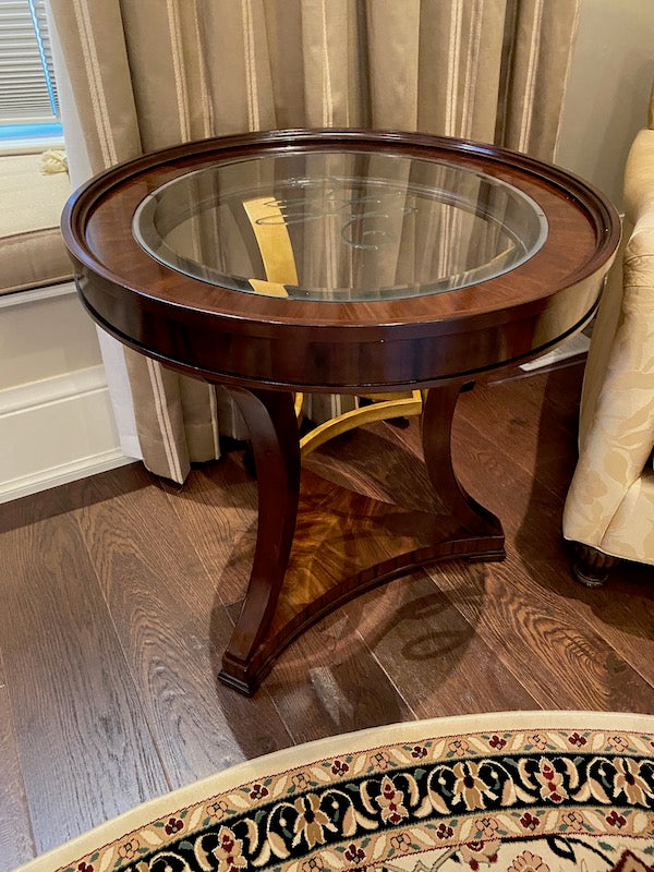Ornate Wood with Etched Glass Accent Table