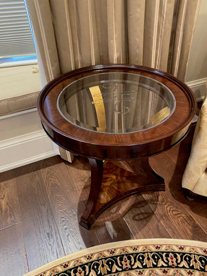 Ornate Wood with Etched Glass Accent Table
