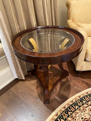 Ornate Wood with Etched Glass Accent Table