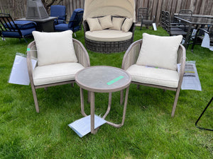 2 Tan Chairs Chairs + Side Table
