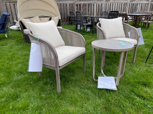 2 Tan Chairs Chairs + Side Table