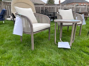 2 Tan Chairs Chairs + Side Table