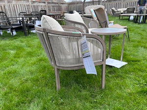 2 Tan Chairs Chairs + Side Table