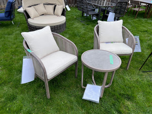 2 Tan Chairs Chairs + Side Table