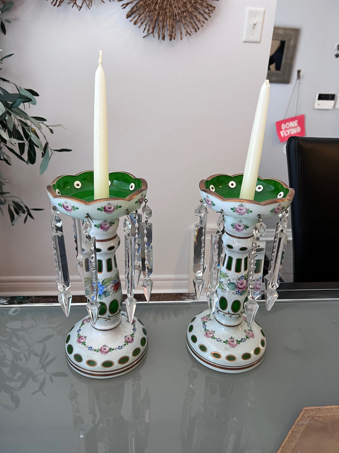 Vintage Mantle Lusters Candleholders w/ Prisms