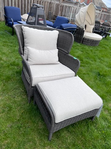 Large Black Wicker Armchair + Ottoman