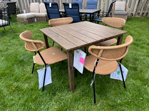 Square Dining Table + 4 Wicker Chairs