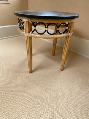 "McGuire" Bamboo Rattan Style Marble Top Side Table