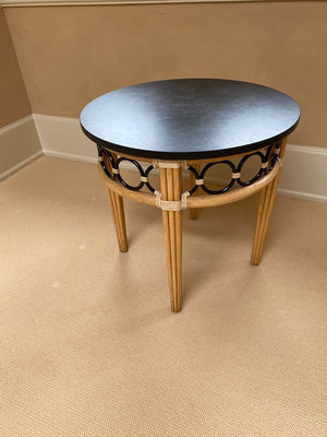 "McGuire" Bamboo Rattan Style Marble Top Side Table
