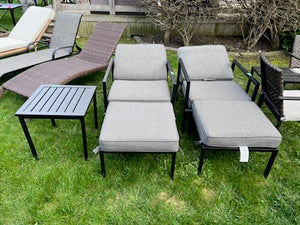2 Reclining Armchairs with Ottomans + Side Table