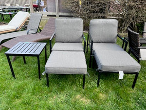 2 Reclining Armchairs with Ottomans + Side Table