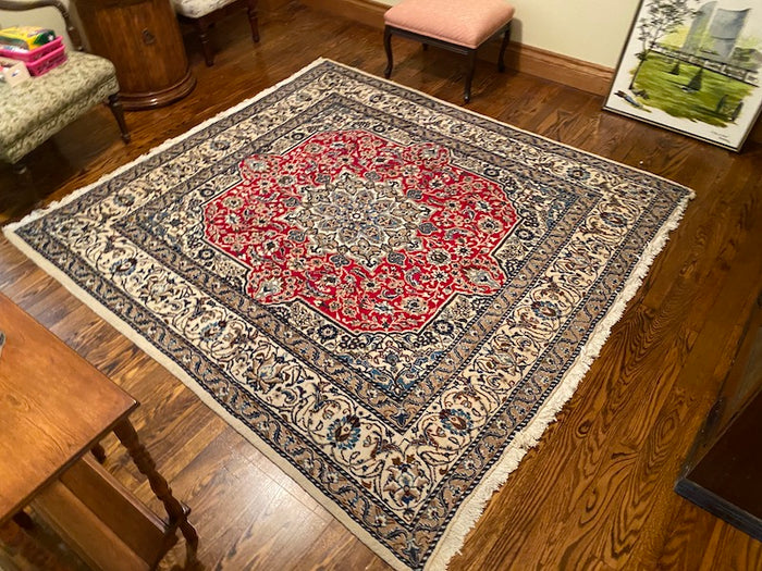 Square 100% Wool Persian Rug- 6.5ft x 6.2ft