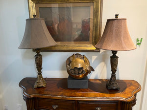 Pair of Ornate Faux Marble Table Lamps