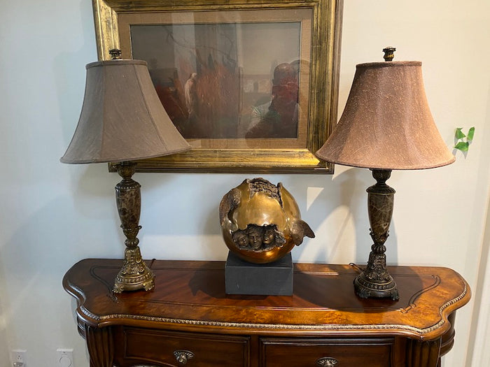 Pair of Ornate Faux Marble Table Lamps