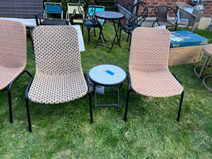 2 Chairs + Side Table (1 Orange 1 Blue Weave)
