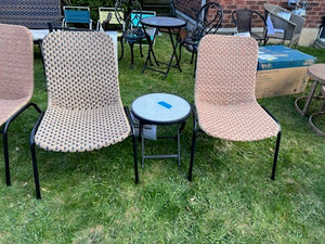 2 Chairs + Side Table (1 Orange 1 Blue Weave)