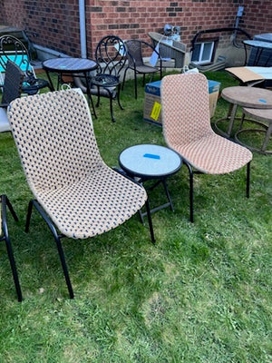2 Chairs + Side Table (1 Orange 1 Blue Weave)