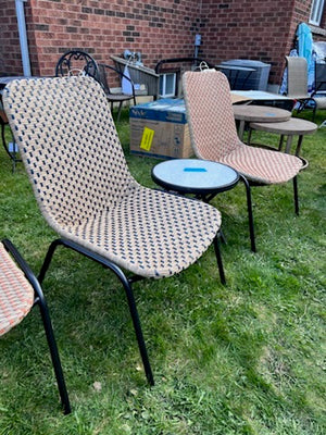 2 Chairs + Side Table (1 Orange 1 Blue Weave)