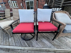 Pair of Black Armchairs, Red Cushions