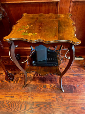 Antique Accent Table, Scalloped Edged with a Floral Painted Inlay