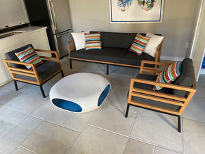 3 Piece 'Mamagreen' Zudu Teak Outdoor Patio Conversation Set + Coffee Table (Sunbrella Cushions)