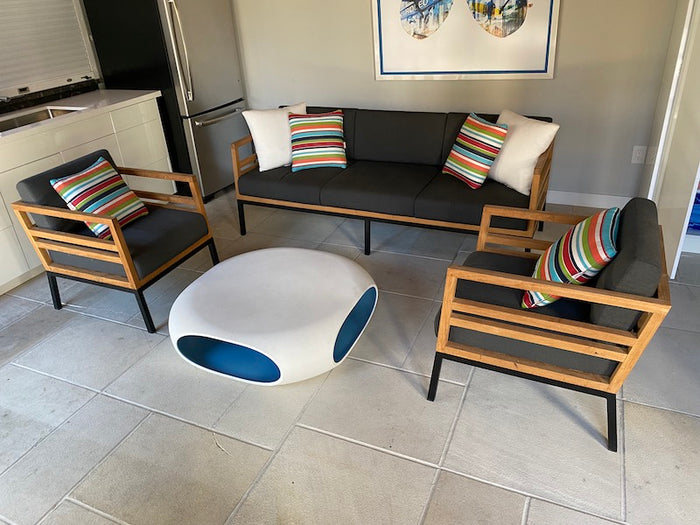 3 Piece 'Mamagreen' Zudu Teak Outdoor Patio Conversation Set + Coffee Table (Sunbrella Cushions)
