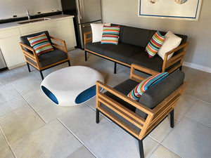 3 Piece 'Mamagreen' Zudu Teak Outdoor Patio Conversation Set + Coffee Table (Sunbrella Cushions)
